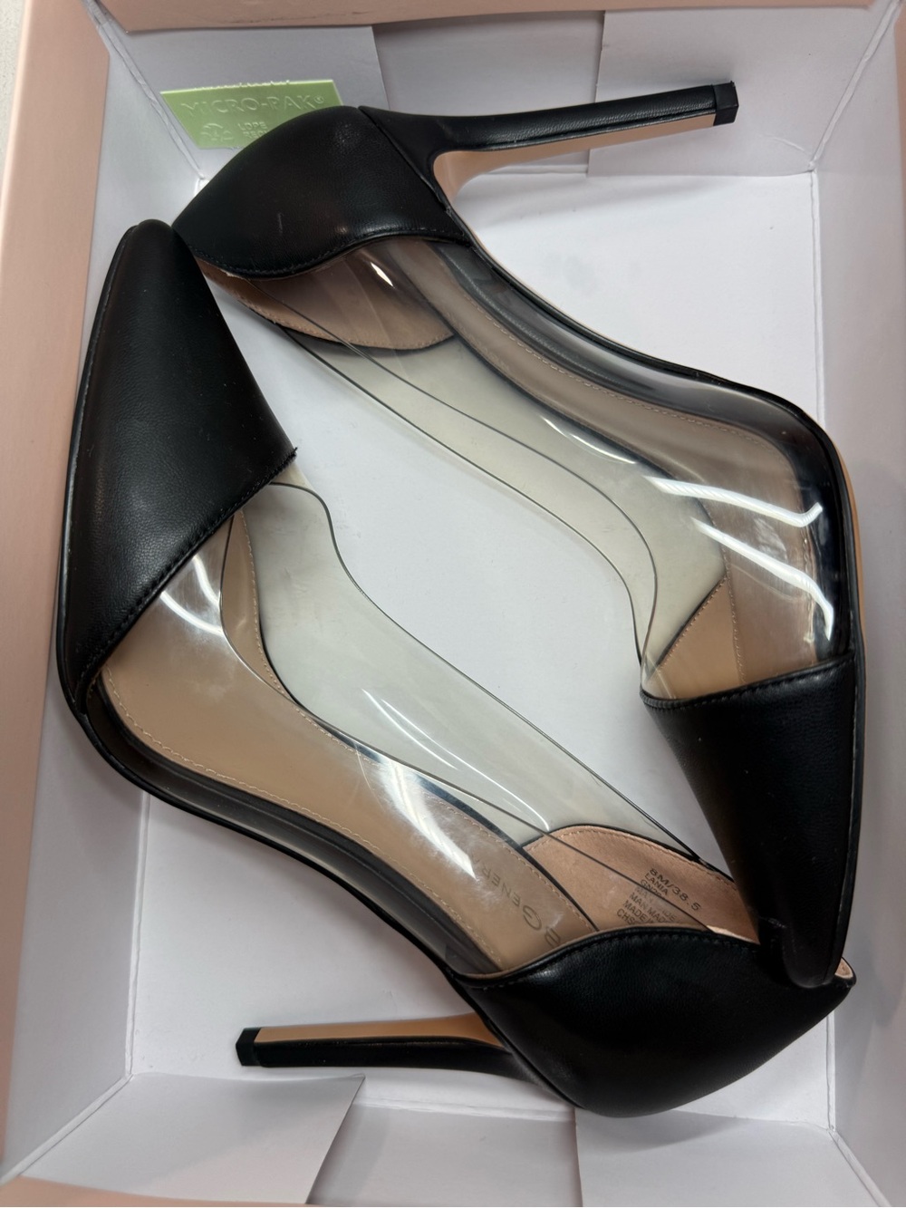 BCBGeneration Black Pointed Toe Clear Panel Stilettos